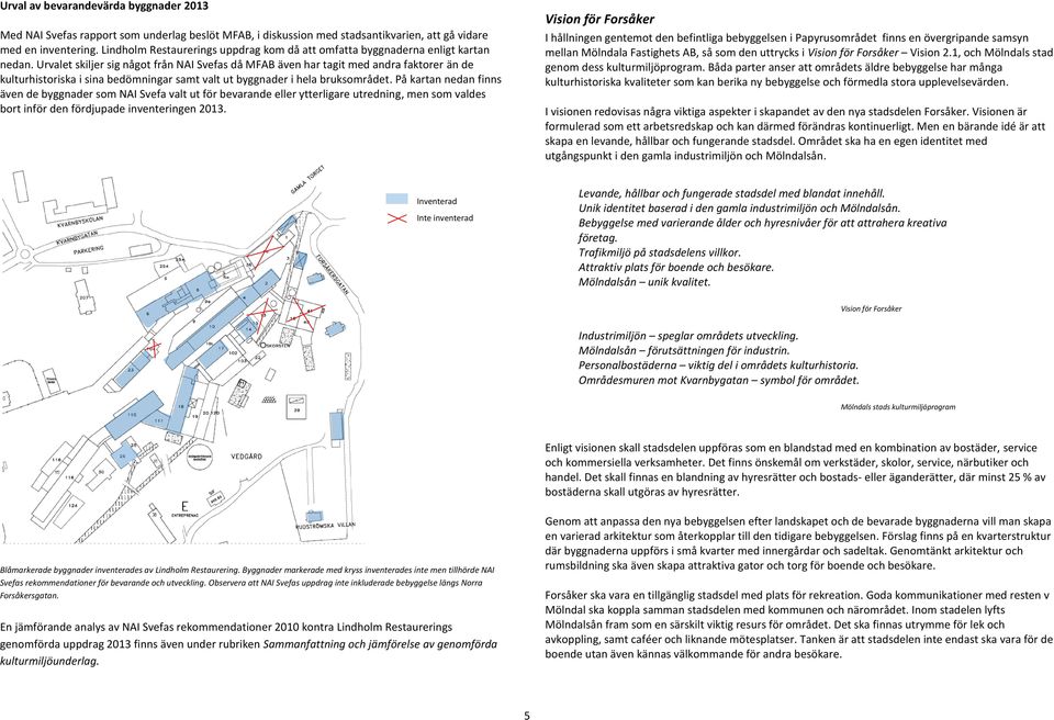 Urvalet skiljer sig något från NAI Svefas då MFAB även har tagit med andra faktorer än de kulturhistoriska i sina bedömningar samt valt ut byggnader i hela bruksområdet.