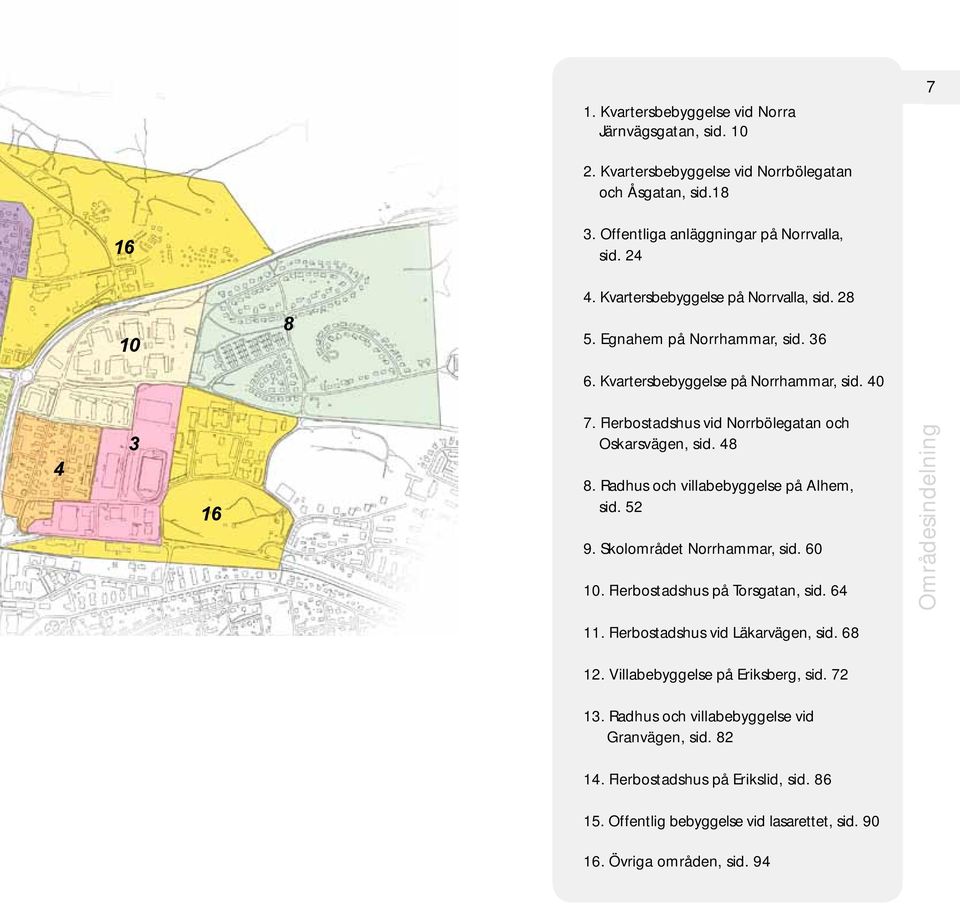 48 8. Radhus och villabebyggelse på Alhem, sid. 52 9. Skolområdet Norrhammar, sid. 60 10. Flerbostadshus på Torsgatan, sid. 64 11. Flerbostadshus vid Läkarvägen, sid. 68 12.