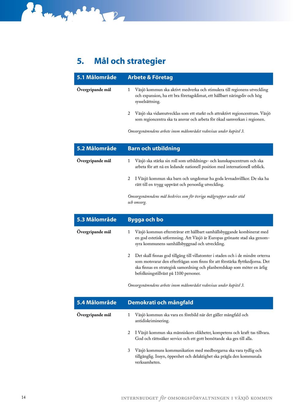 sysselsättning. 2 Växjö ska vidareutvecklas som ett starkt och attraktivt regioncentrum. Växjö som regioncentra ska ta ansvar och arbeta för ökad samverkan i regionen.