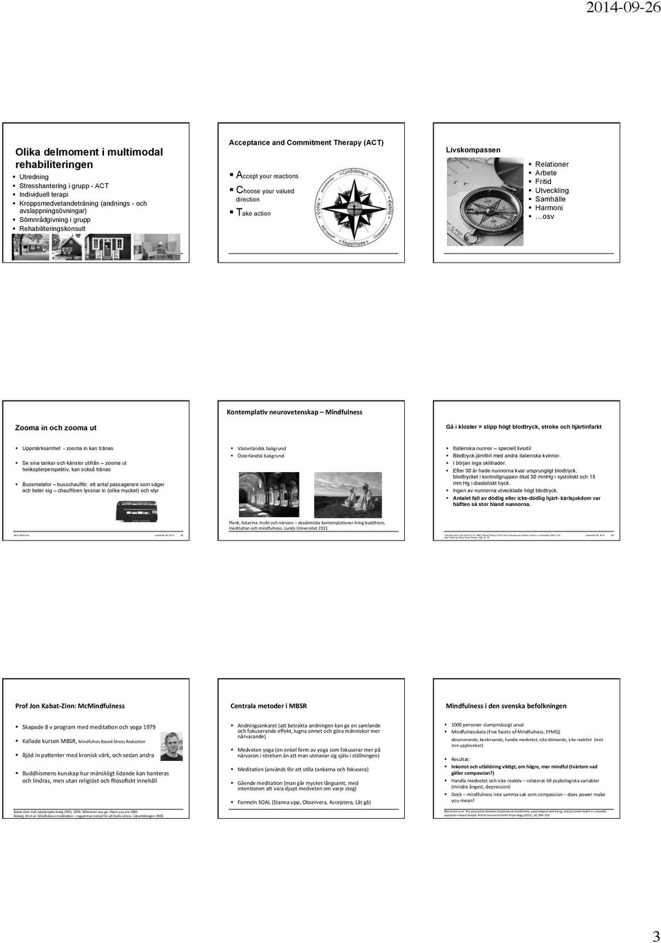 Rehabiliteringskonsult Acceptance and Commitment Therapy (ACT) Accept your reactions Choose your valued direction Take action Livskompassen Relationer Arbete Fritid Utveckling Samhälle Harmoni osv