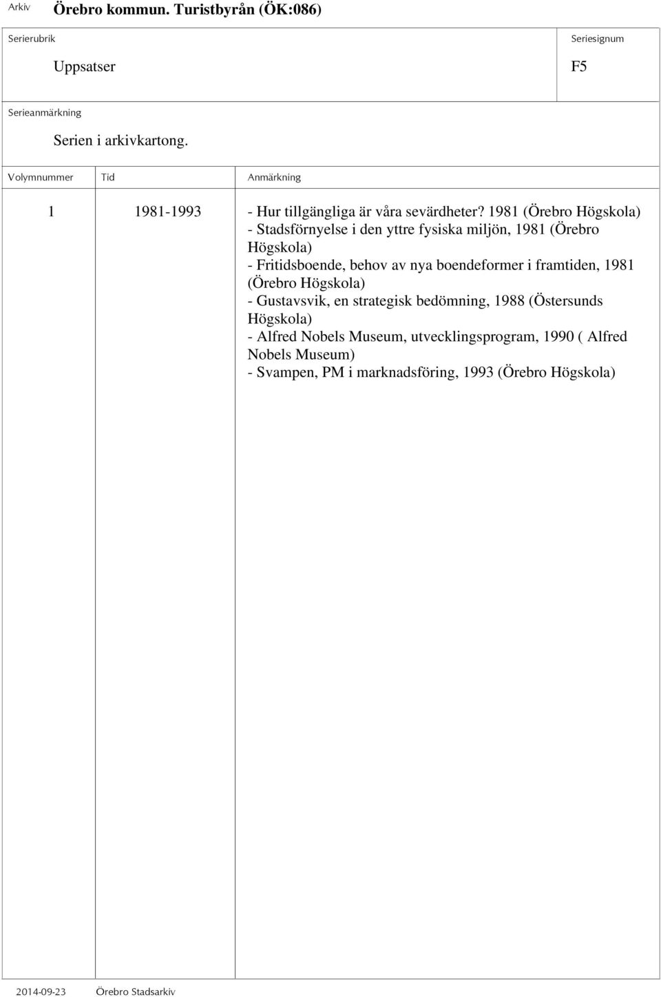 behov av nya boendeformer i framtiden, 1981 (Örebro Högskola) - Gustavsvik, en strategisk bedömning, 1988