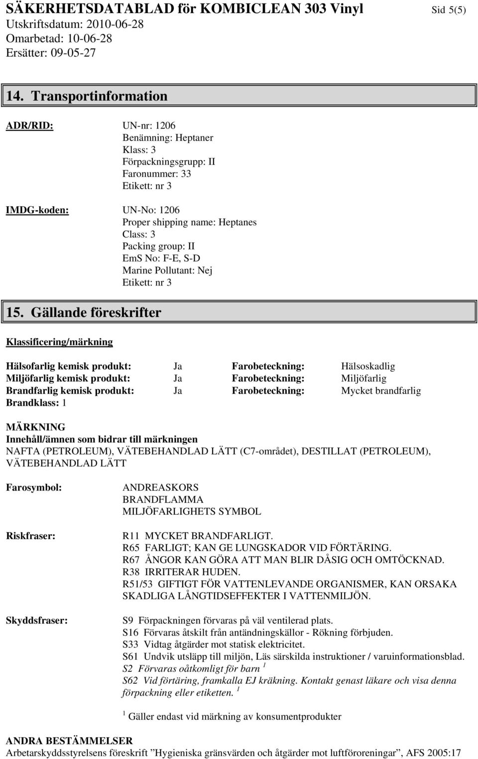 group: II EmS No: F-E, S-D Marine Pollutant: Nej Etikett: nr 3 15.