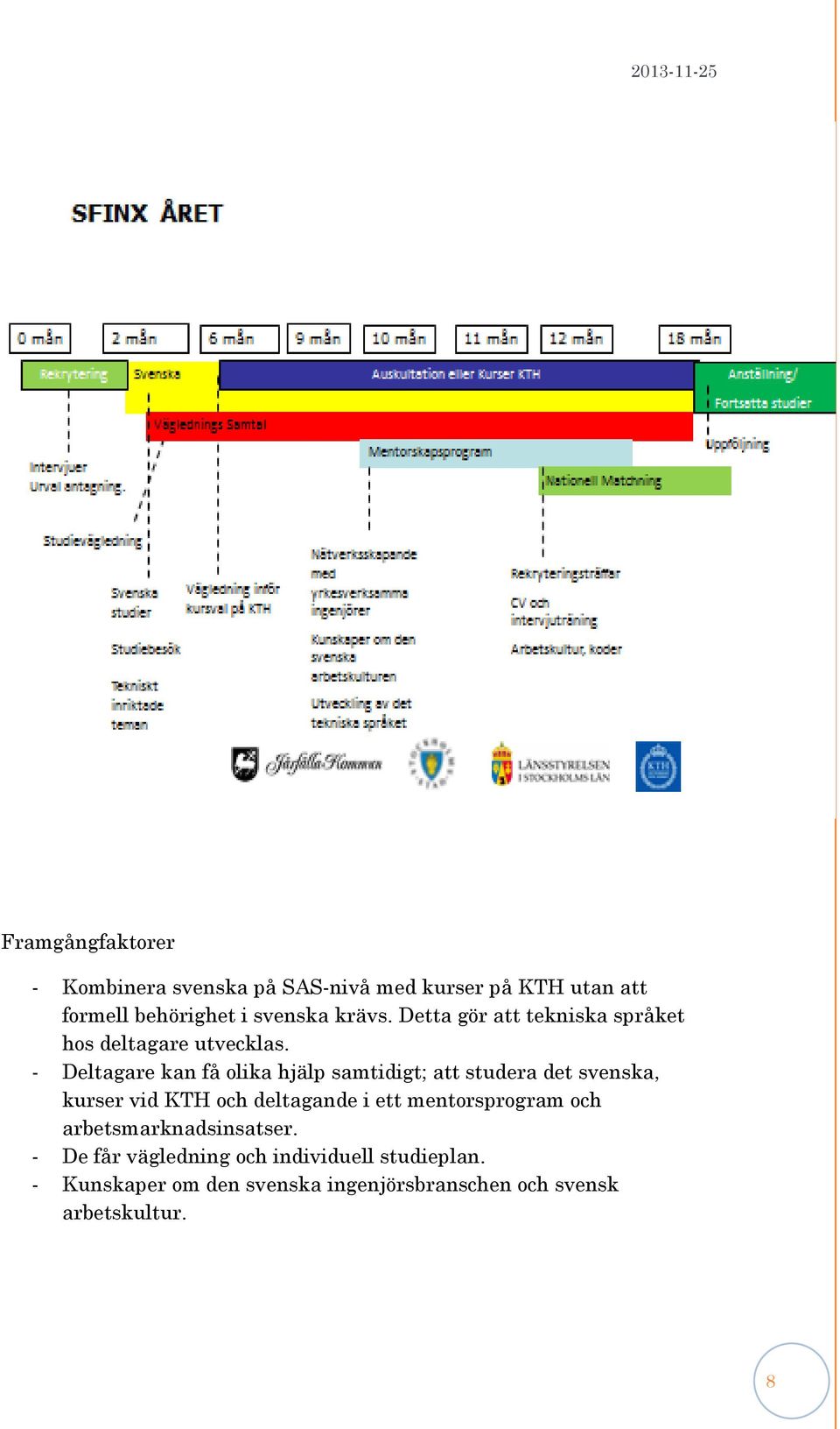 - Deltagare kan få olika hjälp samtidigt; att studera det svenska, kurser vid KTH och deltagande i ett