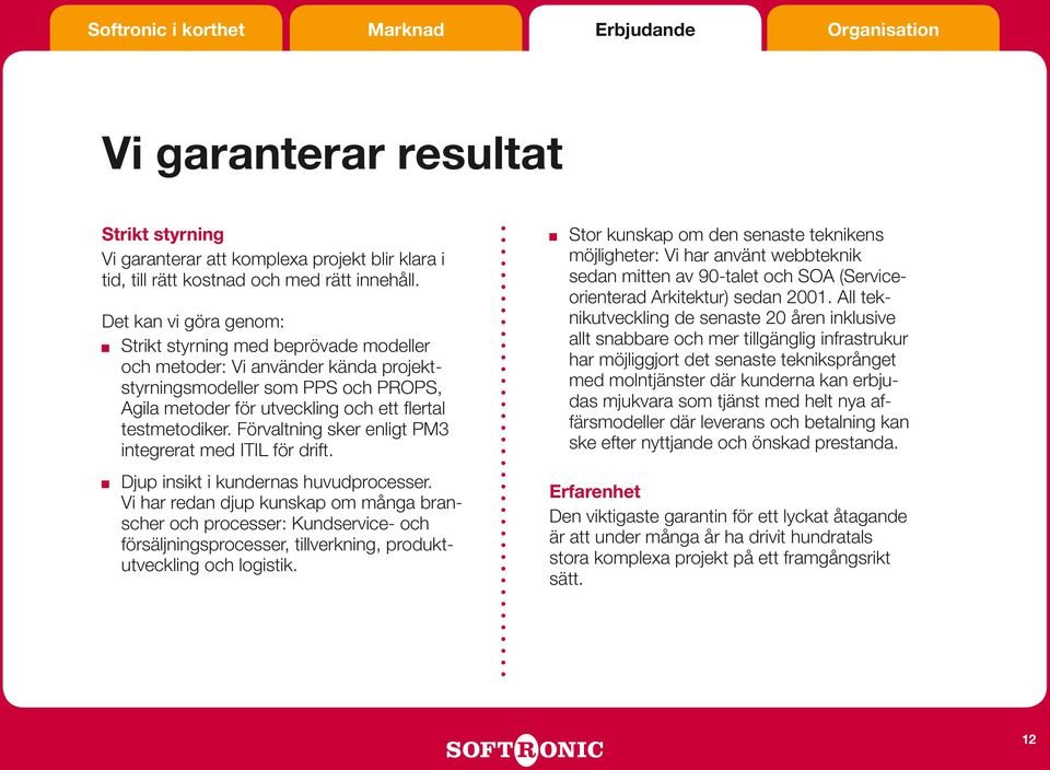 Förvaltning sker enligt PM3 integrerat med ITIL för drift. Djup insikt i kundernas huvudprocesser.