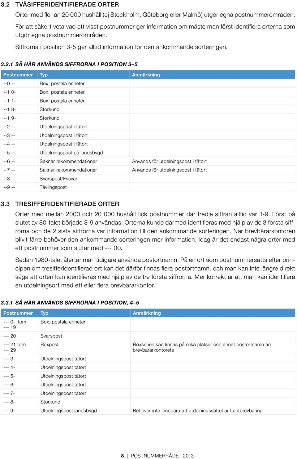 Siffrorna i position 3-5 ger alltid information för den ankommande sorteringen. 3.2.