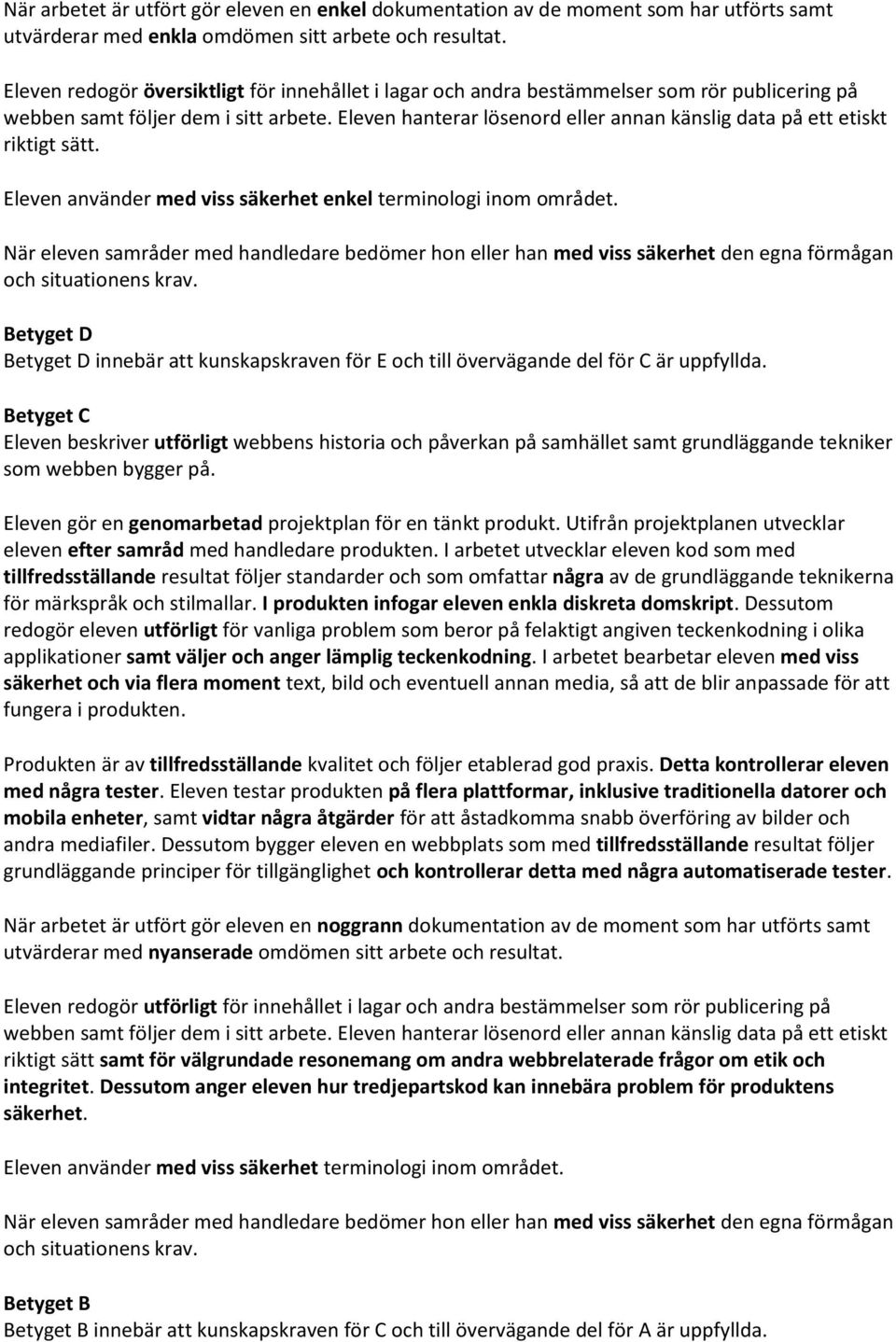 Eleven hanterar lösenord eller annan känslig data på ett etiskt riktigt sätt. Eleven använder med viss säkerhet enkel terminologi inom området.