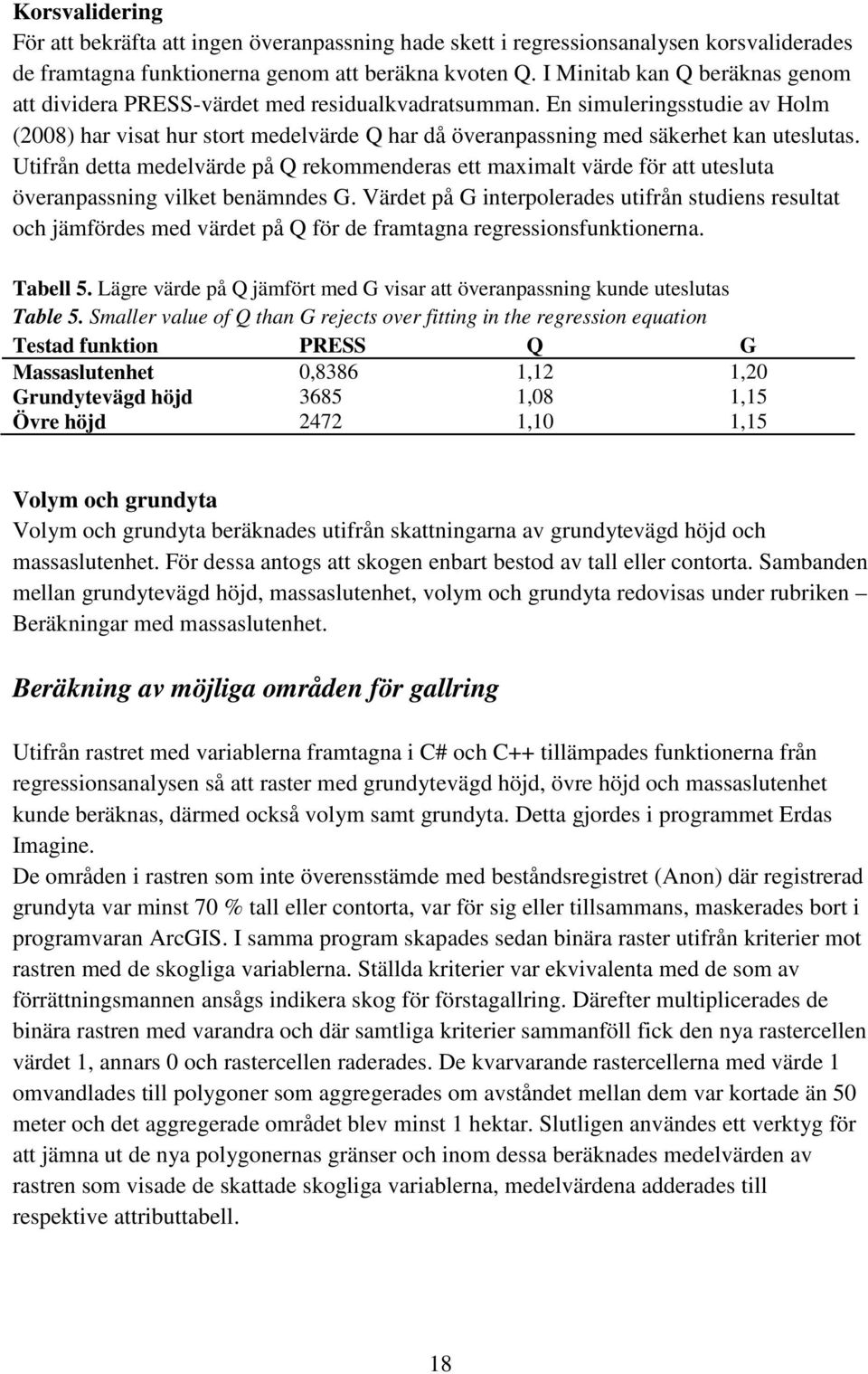 En simuleringsstudie av Holm (2008) har visat hur stort medelvärde Q har då överanpassning med säkerhet kan uteslutas.