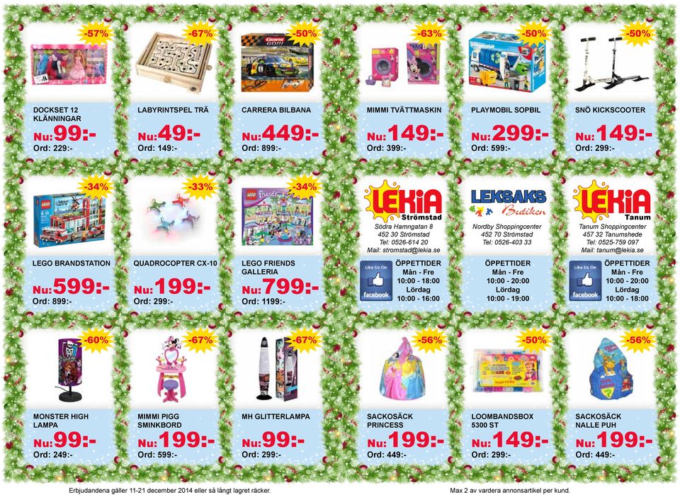 se Nordby Shoppingcenter 452 70 Strömstad Tel: 0526-403 33 Tanum Tanum Shoppingcenter 457 32 Tanumshede Tel: 0525-759 097 Mail: tanum@lekia.