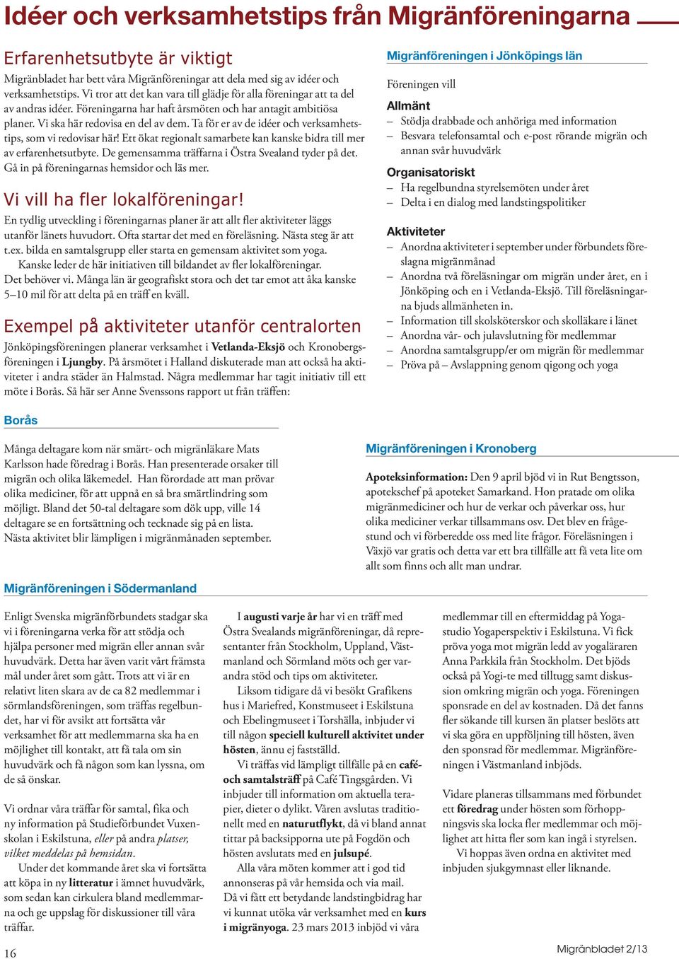 Ta för er av de idéer och verksamhetstips, som vi redovisar här! Ett ökat regionalt samarbete kan kanske bidra till mer av erfarenhetsutbyte. De gemensamma träffarna i Östra Svealand tyder på det.