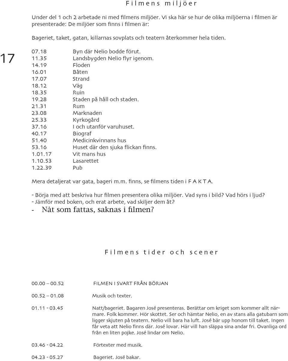 18 Byn där Nelio bodde förut. 11.35 Landsbygden Nelio flyr igenom. 14.19 Floden 16.01 Båten 17.07 Strand 18.12 Väg 18.35 Ruin 19.28 Staden på håll och staden. 21.31 Rum 23.08 Marknaden 25.