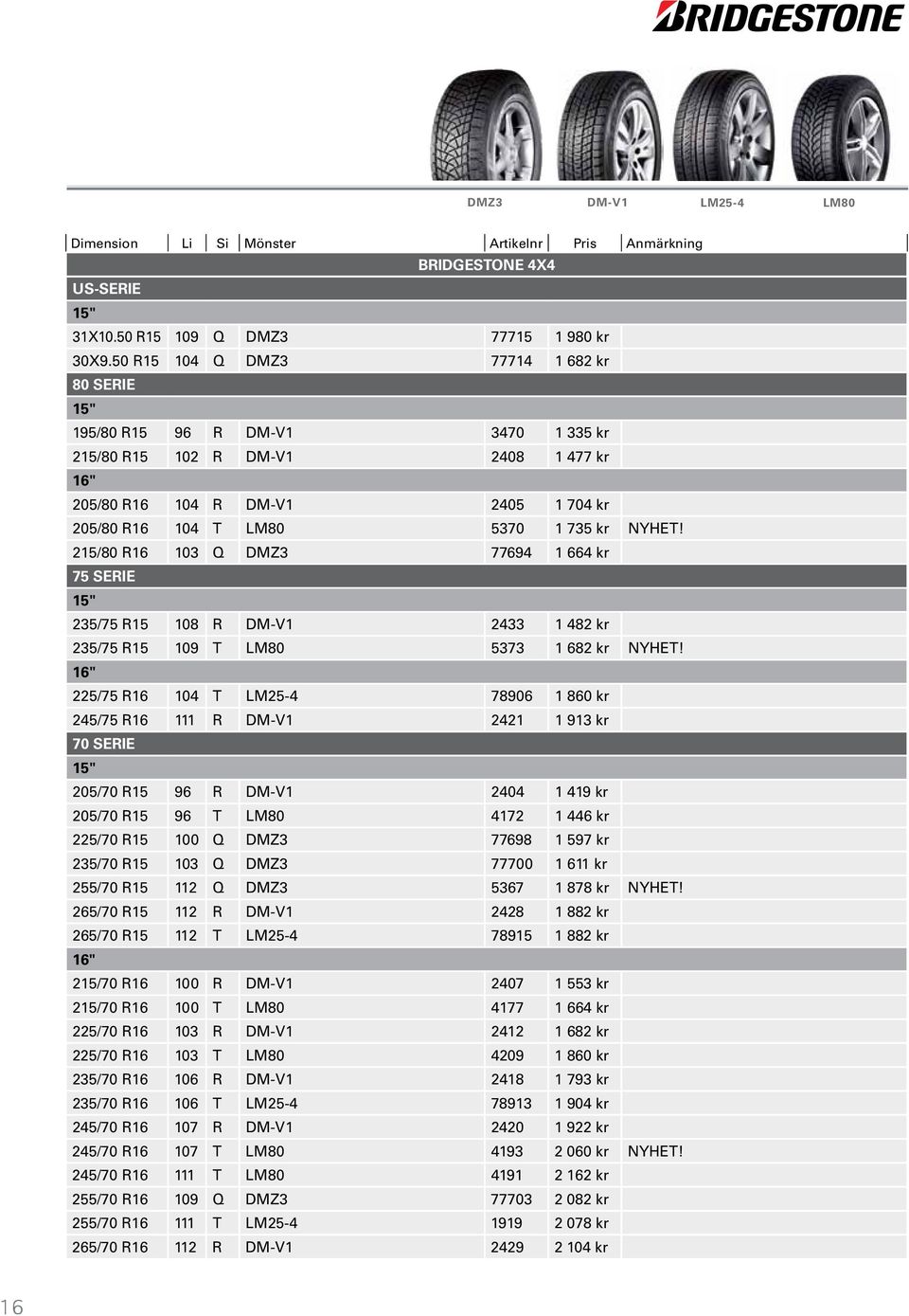 215/80 R16 103 Q DMZ3 77694 1 664 kr 75 SERIE 15" 235/75 R15 108 R DM-V1 2433 1 482 kr 235/75 R15 109 T LM80 5373 1 682 kr NYHET!