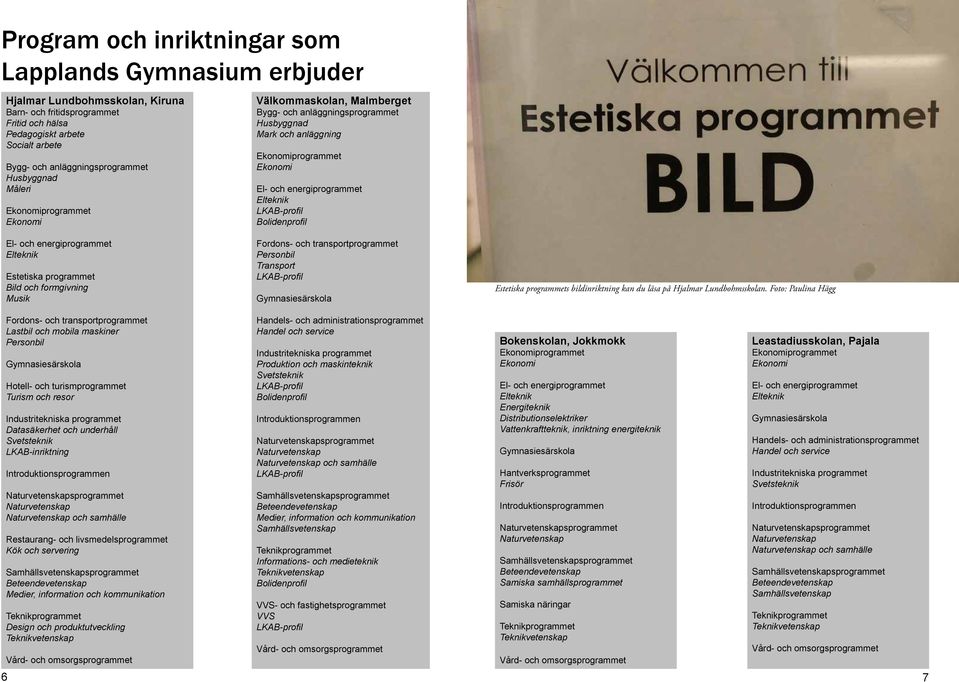 anläggningsprogrammet Husbyggnad Mark och anläggning Ekonomiprogrammet Ekonomi El- och energiprogrammet Elteknik LKAB-profil Bolidenprofil Fordons- och transportprogrammet Personbil Transport