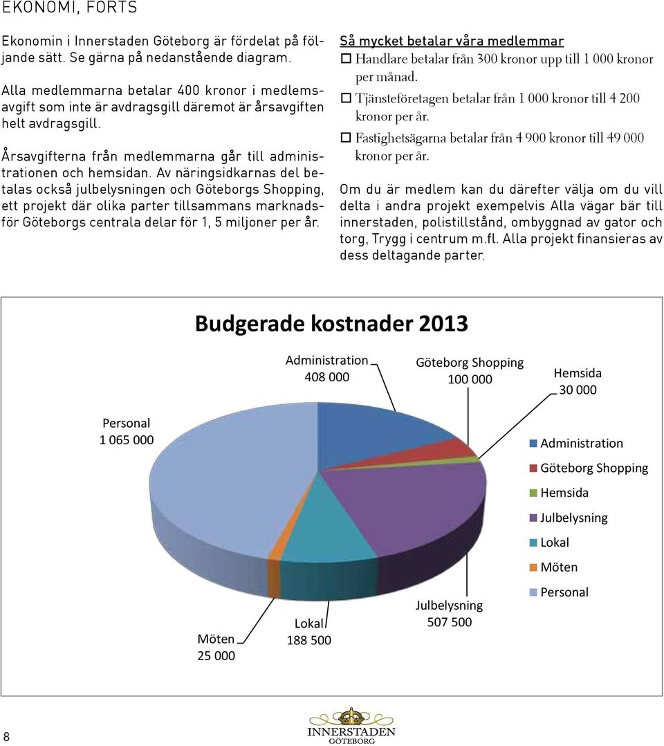 Av näringsidkarnas del betalas också julbelysningen och Göteborgs Shopping, ett projekt där olika parter tillsammans marknadsför Göteborgs centrala delar för 1, 5 miljoner per år.