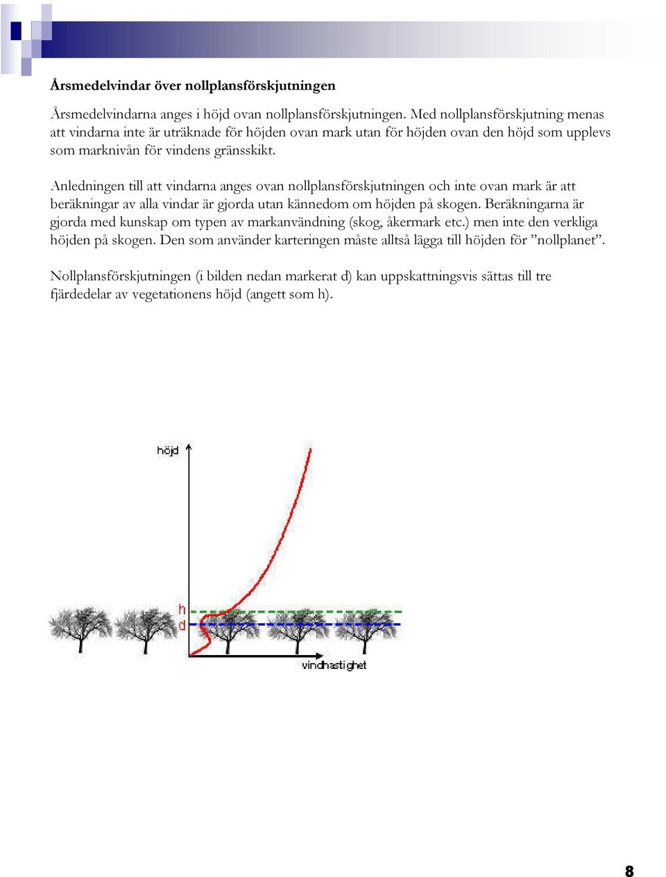 Anledningen till att vindarna anges ovan nollplansförskjutningen och inte ovan mark är att beräkningar av alla vindar är gjorda utan kännedom om höjden på skogen.