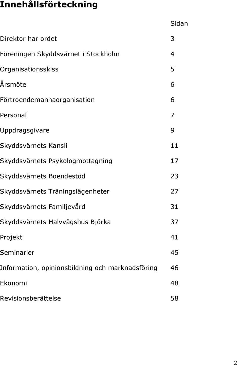 Skyddsvärnets Boendestöd 23 Skyddsvärnets Träningslägenheter 27 Skyddsvärnets Familjevård 31 Skyddsvärnets Halvvägshus