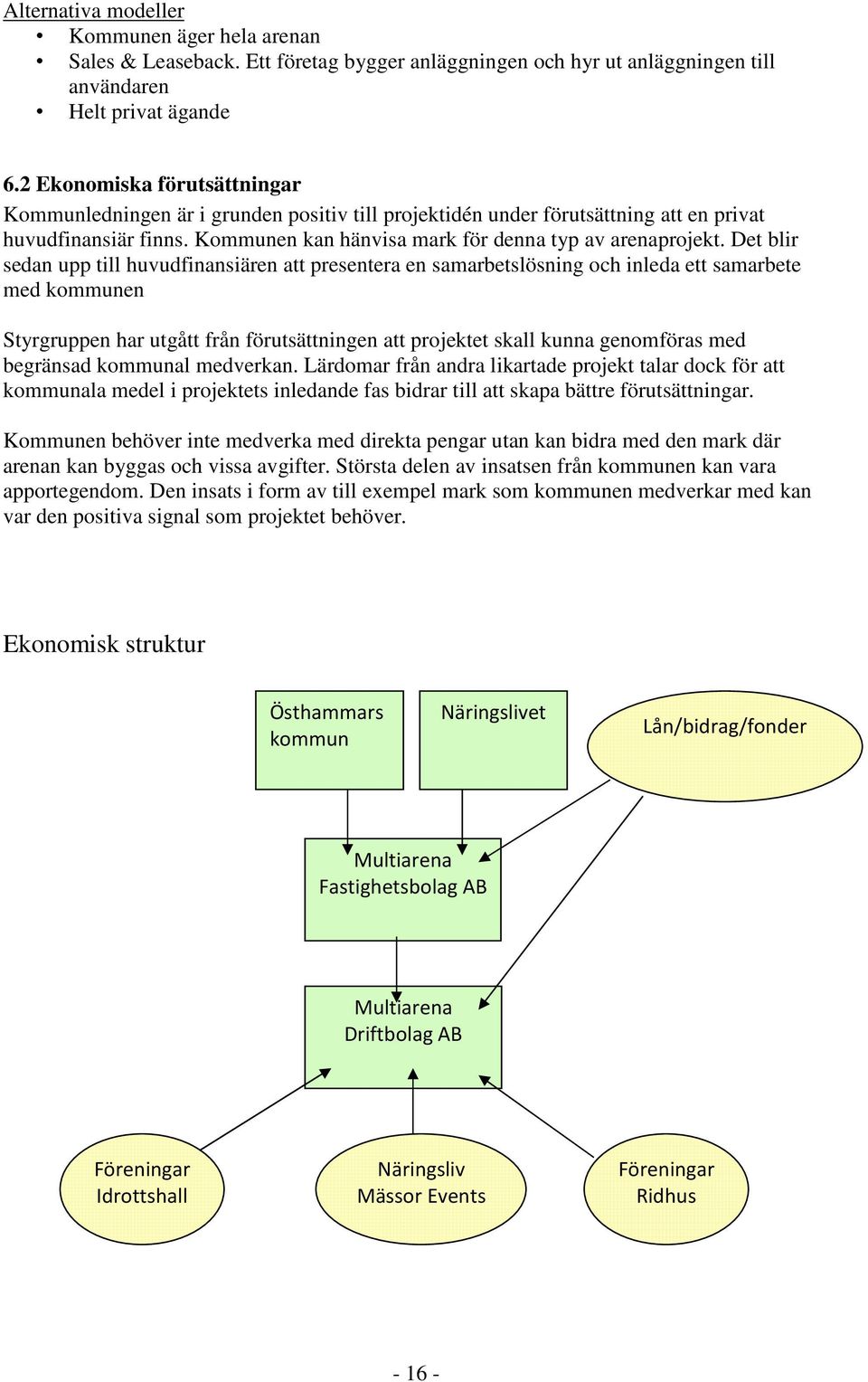 Det blir sedan upp till huvudfinansiären att presentera en samarbetslösning och inleda ett samarbete med kommunen Styrgruppen har utgått från förutsättningen att projektet skall kunna genomföras med