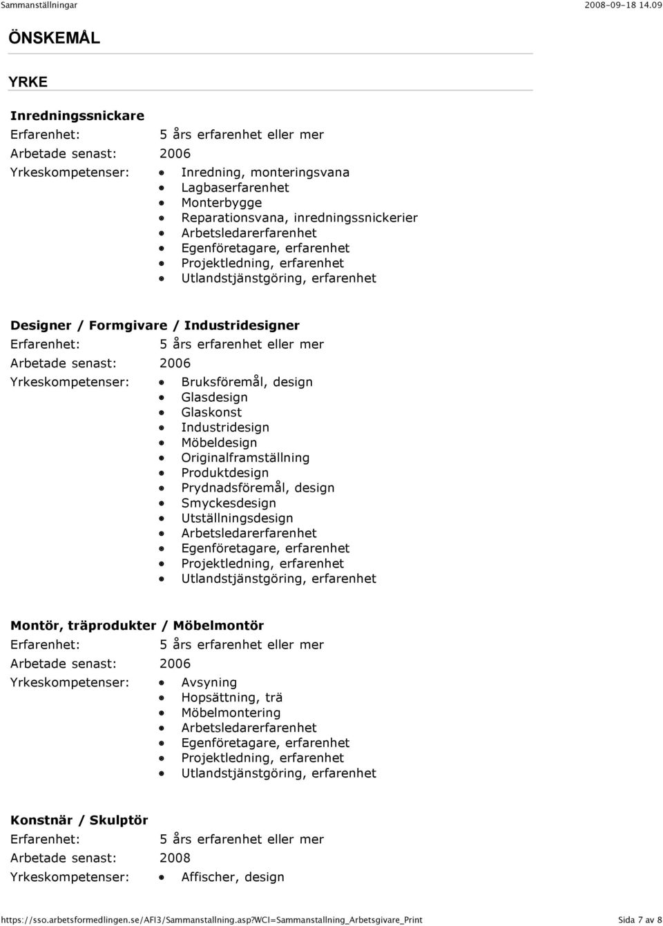 2006 5 års erfarenhet eller mer Yrkeskompetenser: Bruksföremål, design Glasdesign Glaskonst Industridesign Möbeldesign Originalframställning Produktdesign Prydnadsföremål, design Smyckesdesign