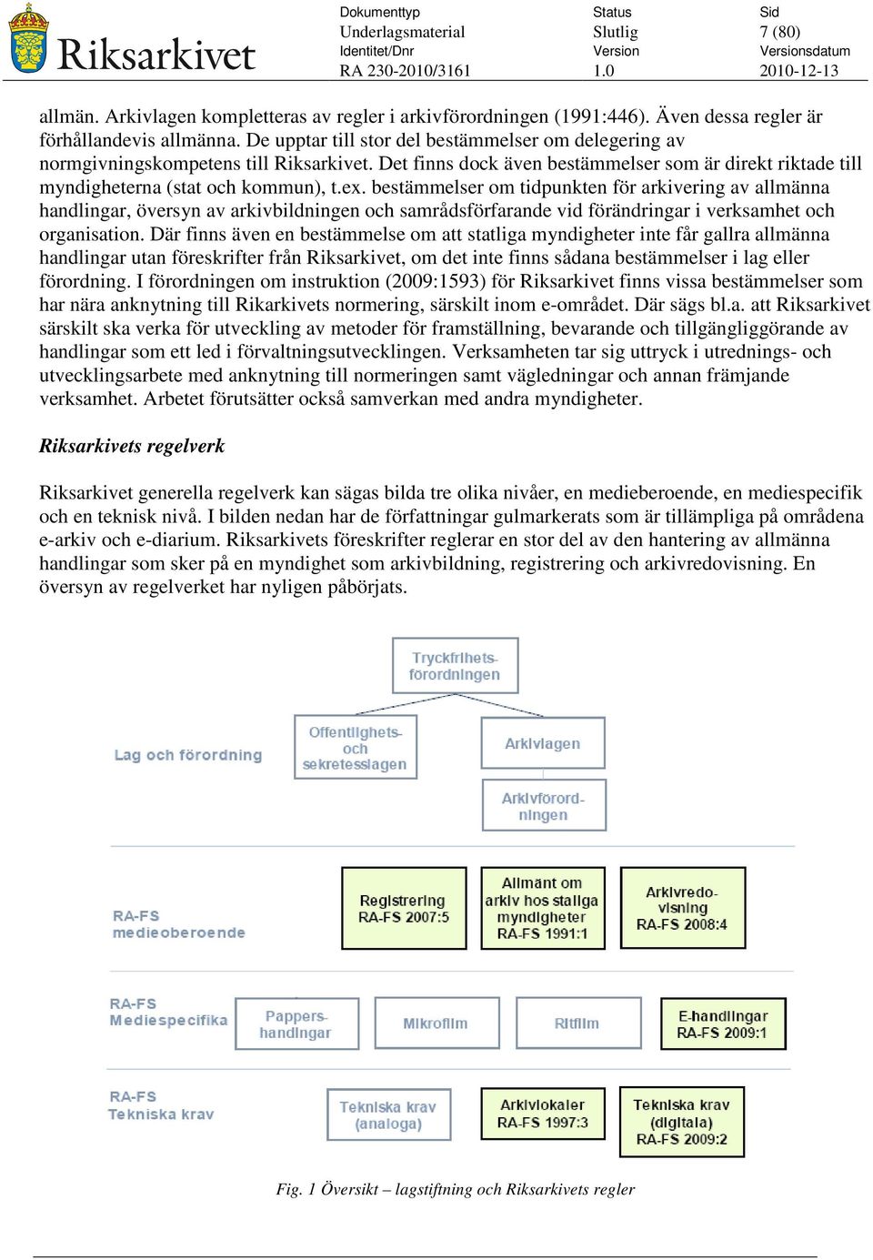 bestämmelser om tidpunkten för arkivering av allmänna handlingar, översyn av arkivbildningen och samrådsförfarande vid förändringar i verksamhet och organisation.