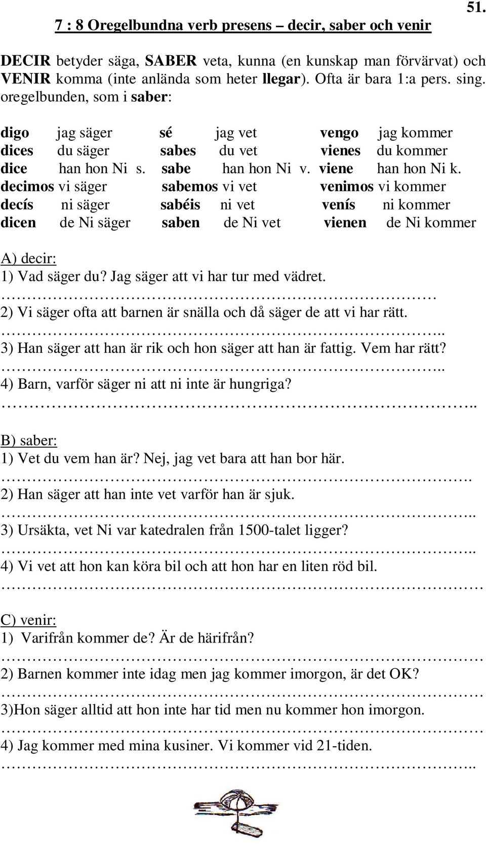 decimos vi säger sabemos vi vet venimos vi kommer decís ni säger sabéis ni vet venís ni kommer dicen de Ni säger saben de Ni vet vienen de Ni kommer A) decir: 1) Vad säger du?