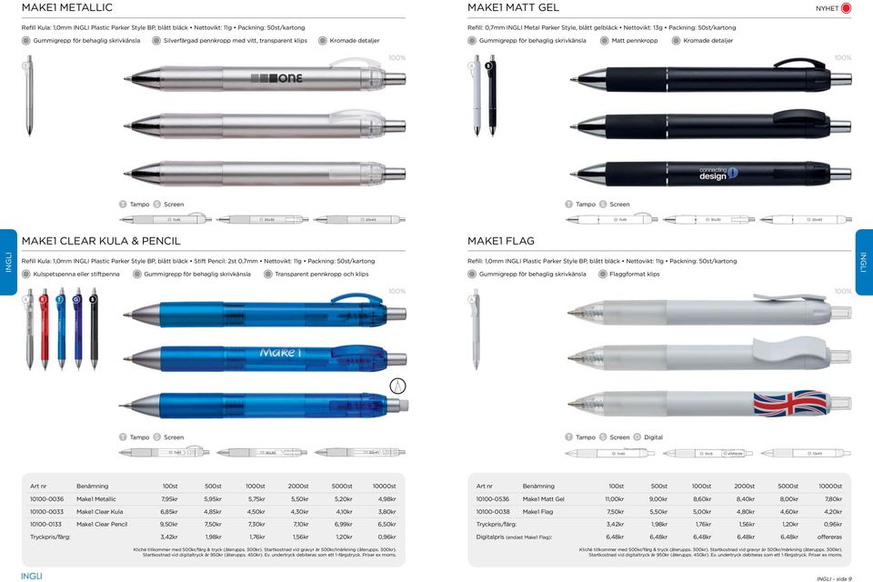 Kromade detaljer 7x45 30x30 20x40 7x45 30x30 20x40 MAKE1 CLEAR KULA & PENCIL MAKE1 FLAG Refill Kula: 1,0mm INGLI Plastic Parker Style BP, blått bläck Stift Pencil: 2st 0,7mm Nettovikt: 11g Packning: