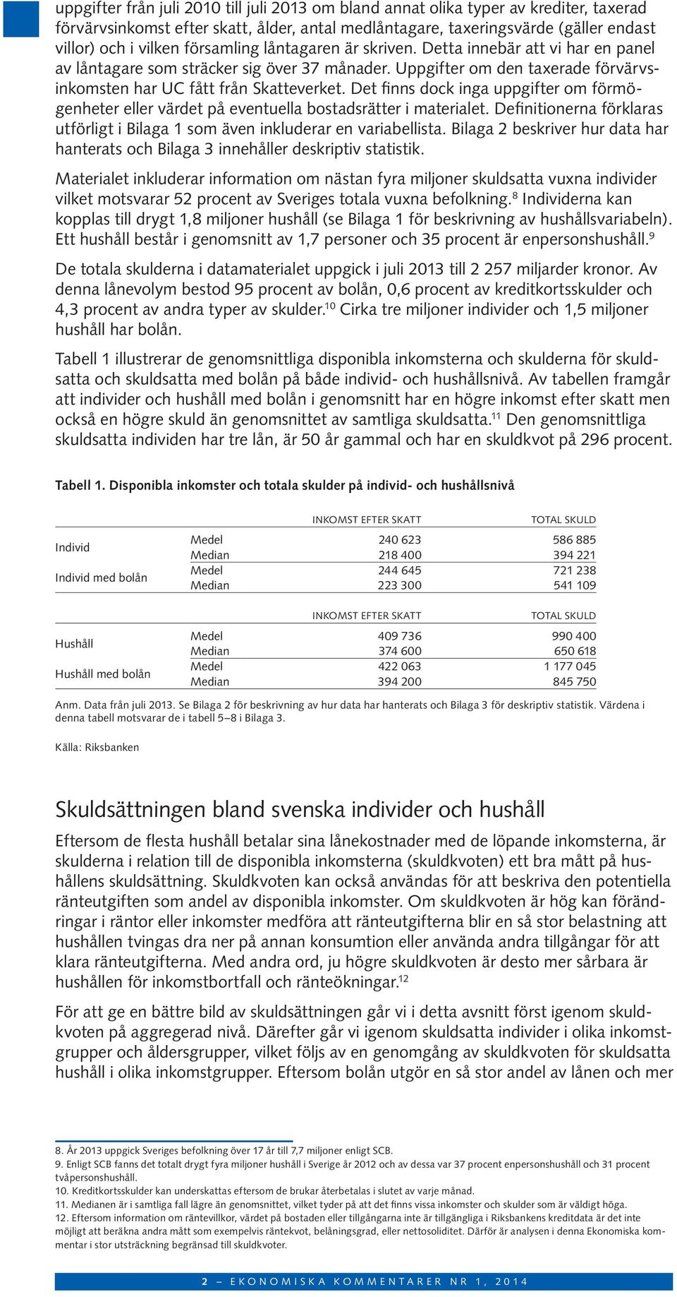 Det finns dock inga uppgifter om förmögenheter eller värdet på eventuella bostadsrätter i materialet. Definitionerna förklaras utförligt i Bilaga 1 som även inkluderar en variabellista.