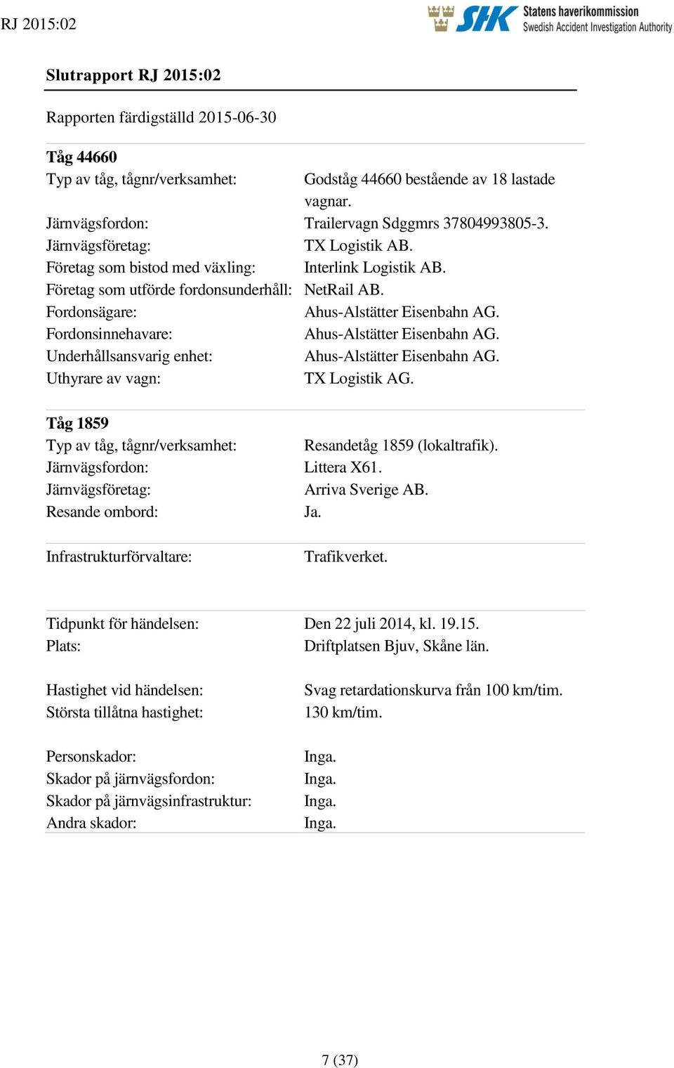 44660 bestående av 18 lastade vagnar. Trailervagn Sdggmrs 37804993805-3. TX Logistik AB. Interlink Logistik AB. NetRail AB. Ahus-Alstätter Eisenbahn AG. Ahus-Alstätter Eisenbahn AG. Ahus-Alstätter Eisenbahn AG. TX Logistik AG.