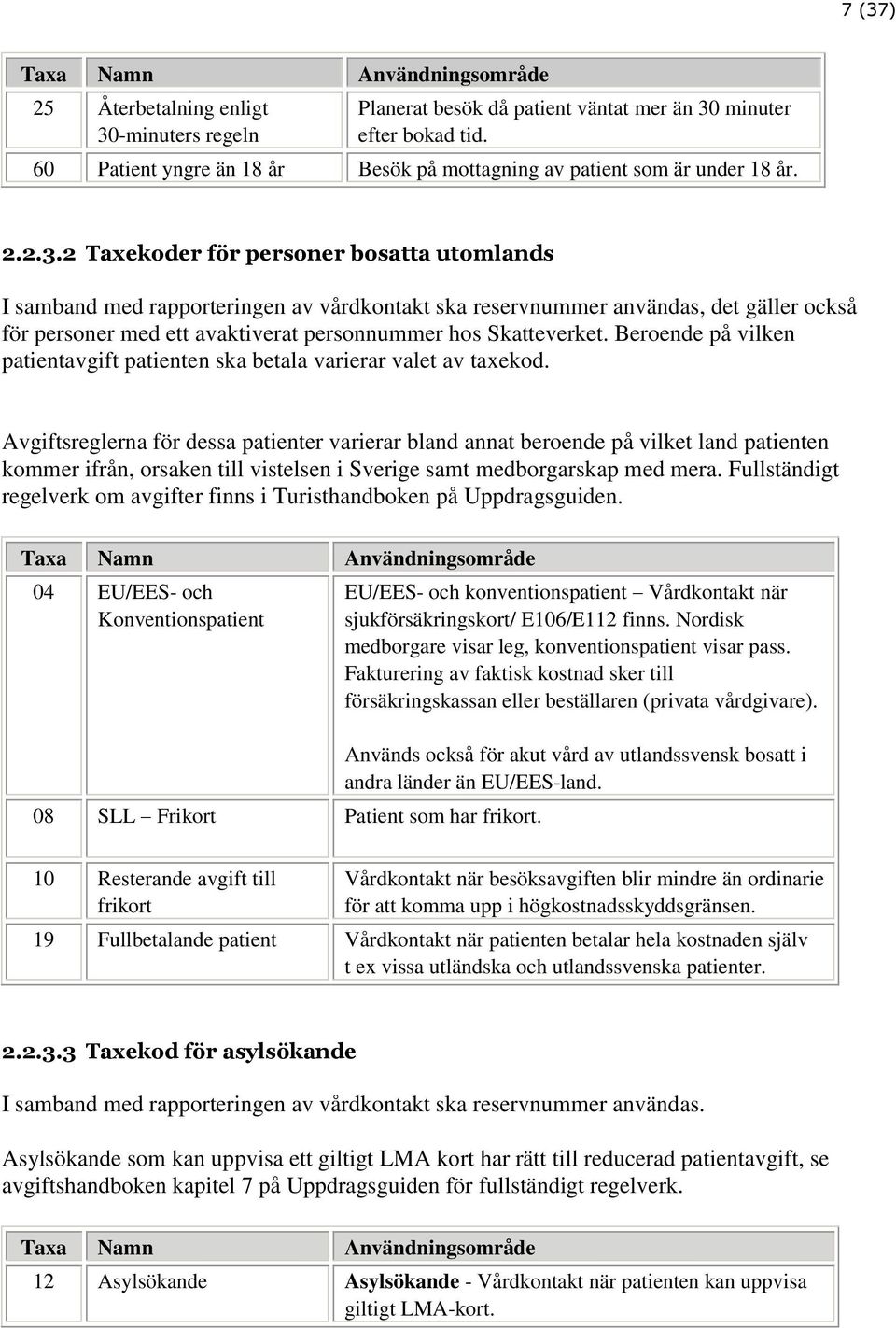 2 Taxekoder för personer bosatta utomlands I samband med rapporteringen av vårdkontakt ska reservnummer användas, det gäller också för personer med ett avaktiverat personnummer hos Skatteverket.