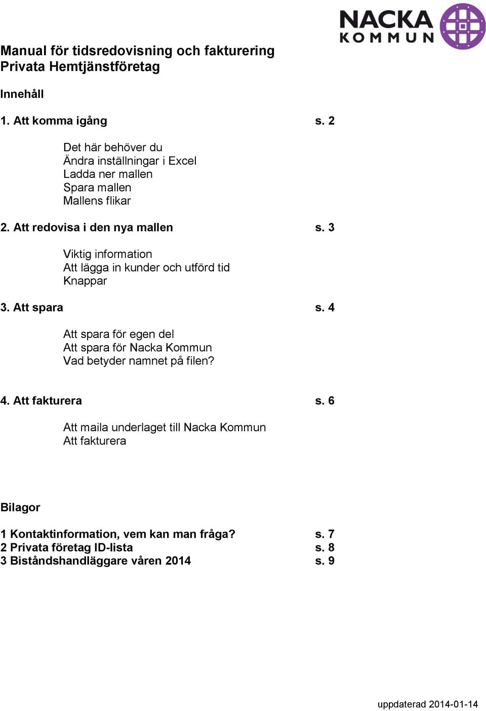 3 Viktig information Att lägga in kunder och utförd tid Knappar 3. Att spara s.