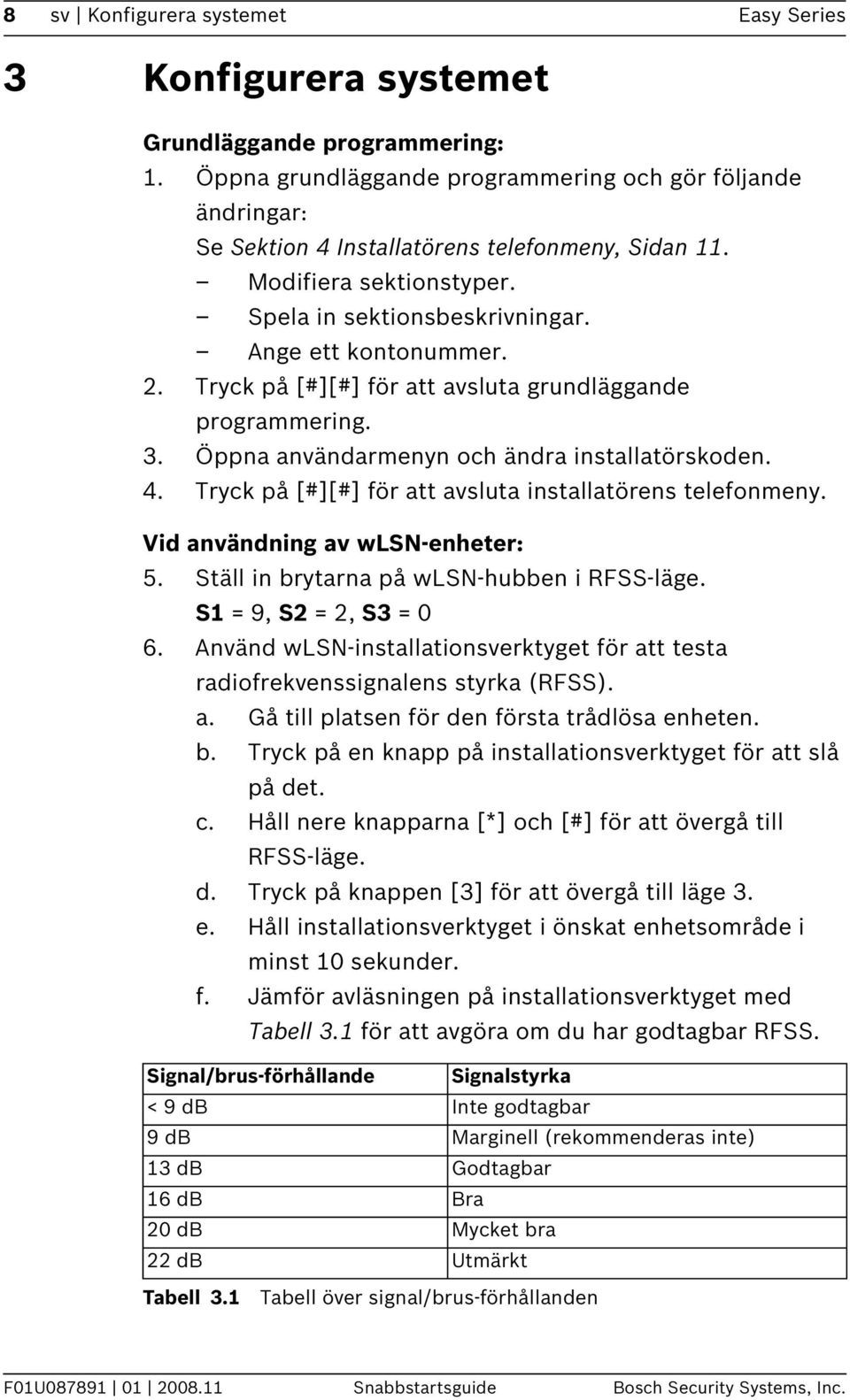 Tryck på [][] för att avsluta grundläggande programmering. 3. Öppna användarmenyn och ändra installatörskoden. 4. Tryck på [][] för att avsluta installatörens telefonmeny.