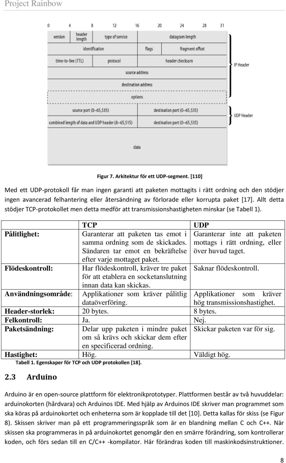 Allt detta stödjer TCP-protokollet men detta medför att transmissionshastigheten minskar (se Tabell 1). TCP UDP Pålitlighet: Garanterar att paketen tas emot i samma ordning som de skickades.