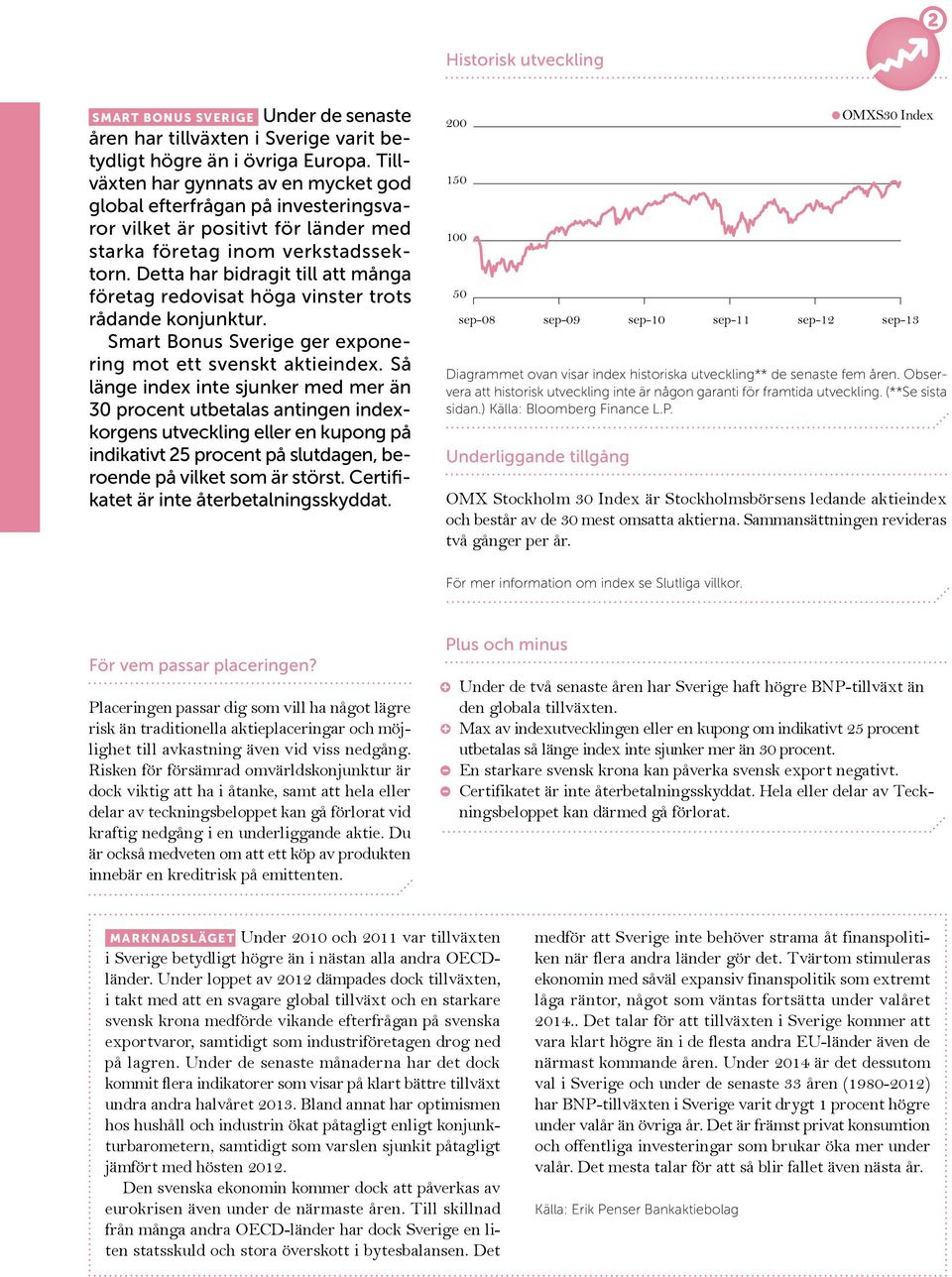 Detta har bidragit till att många företag redovisat höga vinster trots rådande konjunktur. Smart Bonus Sverige ger exponering mot ett svenskt aktieindex.