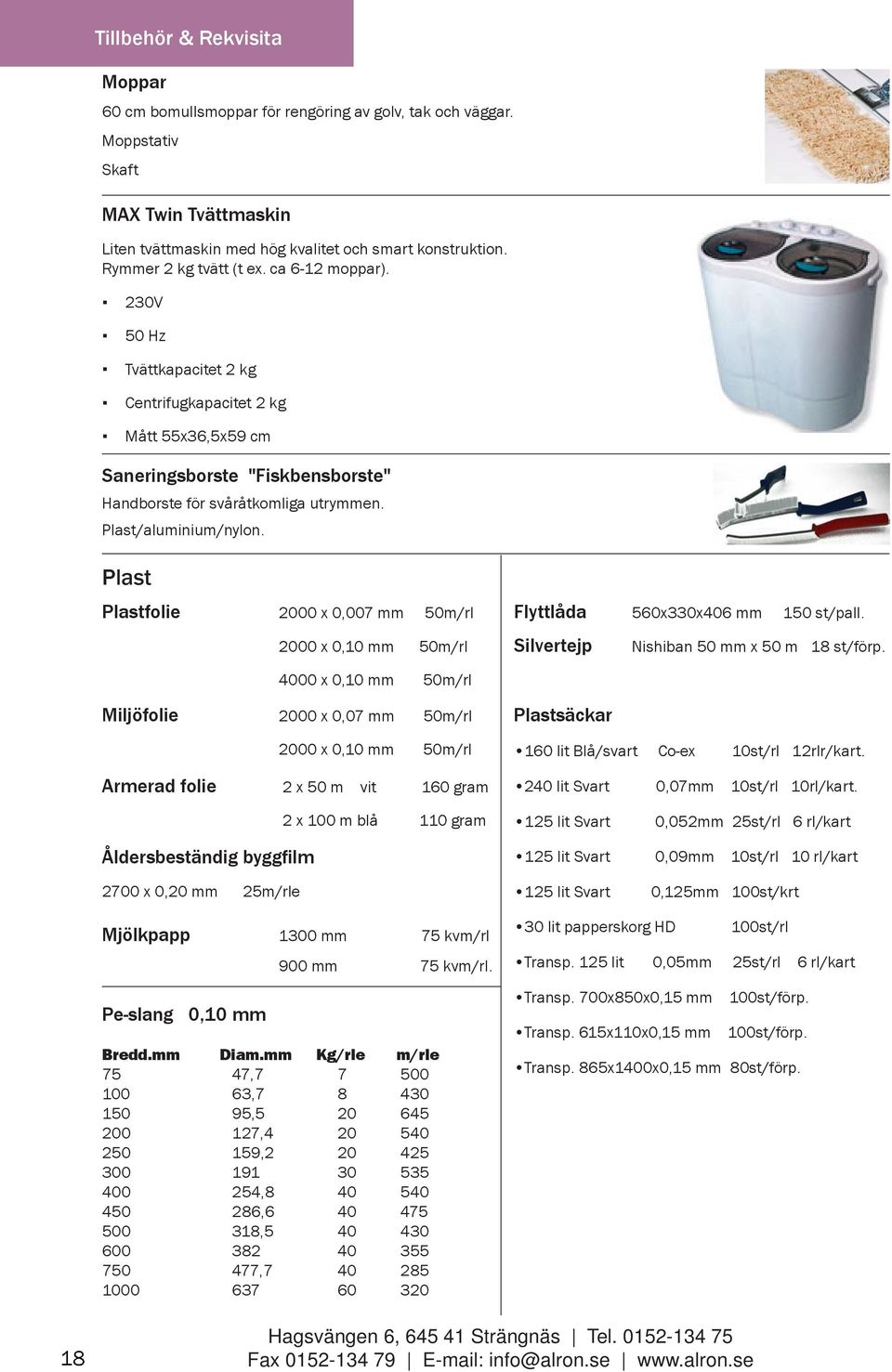 Plast/aluminium/nylon. Plast Plastfolie 2000 x 0,007 mm 50m/rl Flyttlåda 560x330x406 mm 150 st/pall. 2000 x 0,10 mm 50m/rl Silvertejp Nishiban 50 mm x 50 m 18 st/förp.