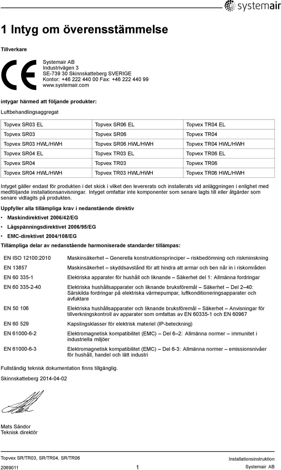 HWL/HWH Topvex SR04 EL Topvex TR03 EL Topvex TR06 EL Topvex SR04 Topvex TR03 Topvex TR06 Topvex SR04 HWL/HWH Topvex TR03 HWL/HWH Topvex TR06 HWL/HWH Intyget gäller endast för produkten i det skick i