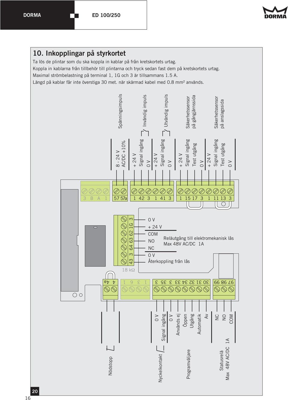 + 24 V Signal ingång 0 V + 24 V Signal ingång 0 V + 24 V Signal ingång Test utgång 0 V + 24 V Signal ingång Test utgång 0 V 3 B A 57 57a 42 3 4 3 5 7 3 3 3 43 3 64 63 62 G 3 8 kù 0 V + 24 V COM