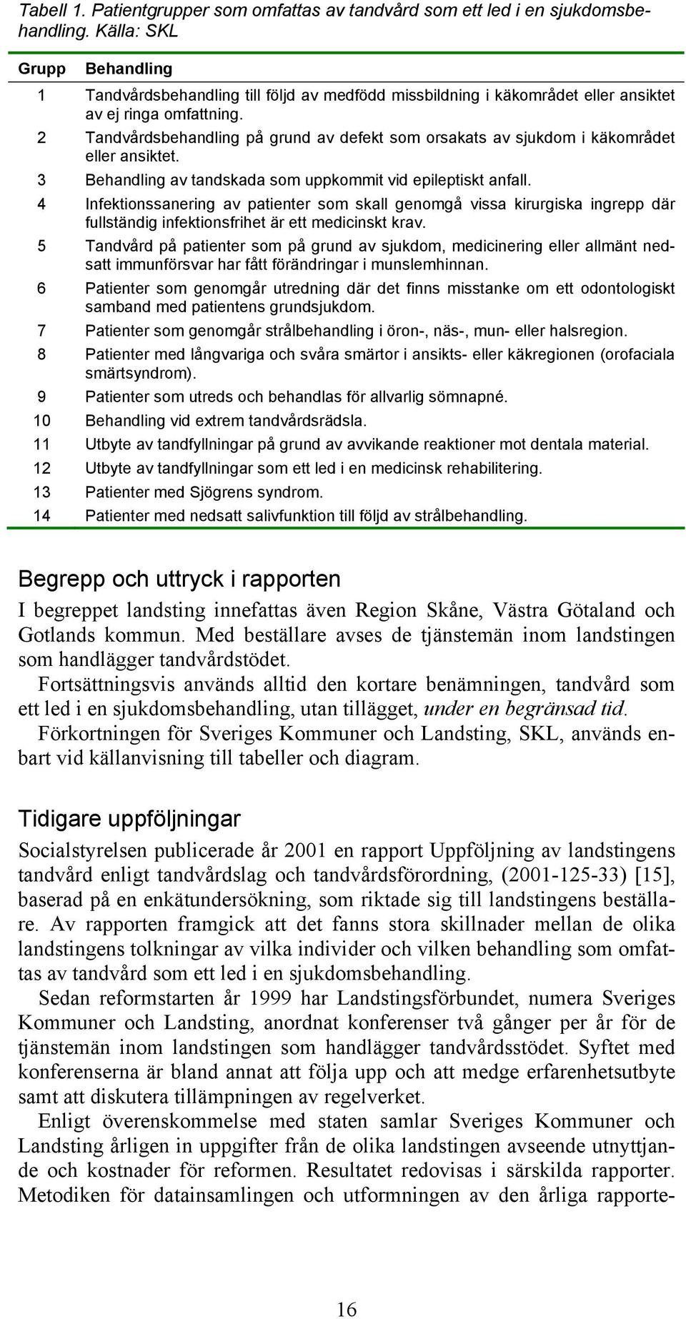 2 Tandvårdsbehandling på grund av defekt som orsakats av sjukdom i käkområdet eller ansiktet. 3 Behandling av tandskada som uppkommit vid epileptiskt anfall.