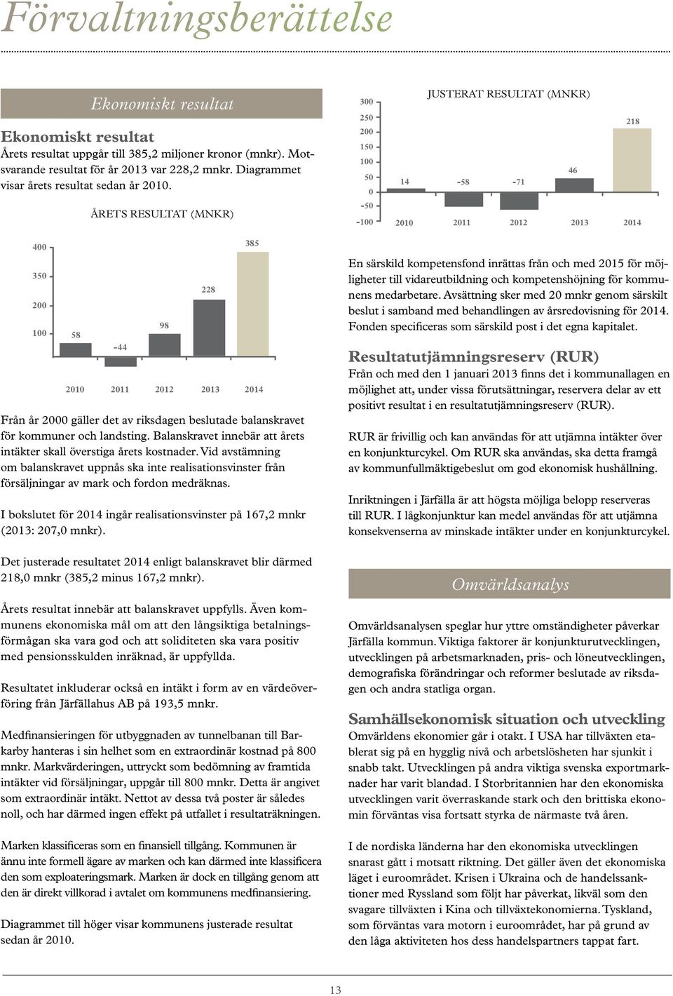 ÅRETS RESULTAT (MNKR) 300 250 200 150 100 50 0 50 100 14 2010 JUSTERAT RESULTAT (MNKR) 218 46 58 71 2011 2012 2013 2014 400 350 200 100 58 44 98 228 2010 2011 2012 2013 385 2014 Från år 2000 gäller