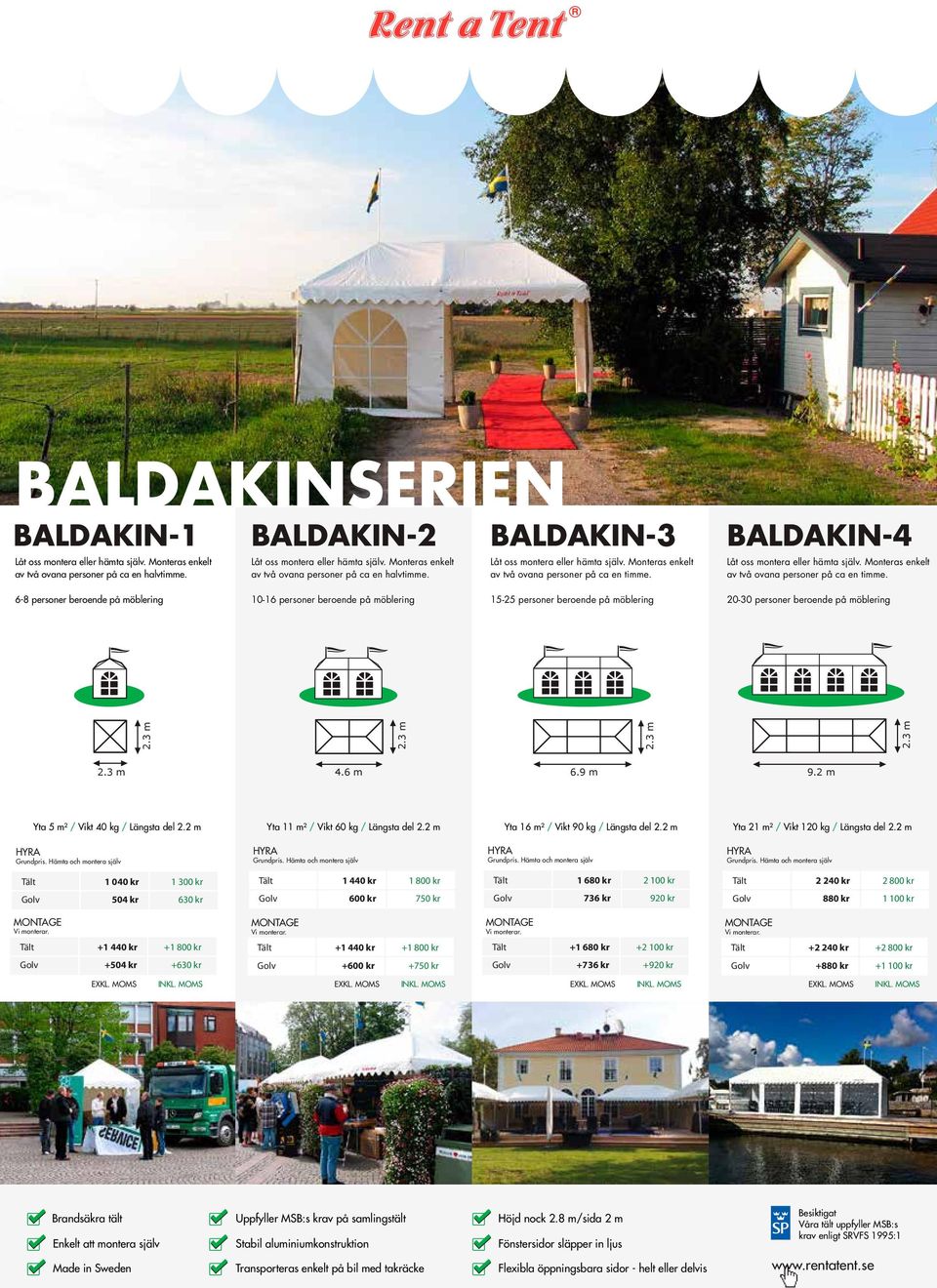 3 m 2.3 m 2.3 m 2.3 m 2.3 m 4.6 m 6.9 m 9.2 m Yta 5 m² / Vikt 40 kg / Längsta del 2.2 m Yta 11 m² / Vikt 60 kg / Längsta del 2.2 m Yta 16 m² / Vikt 90 kg / Längsta del 2.