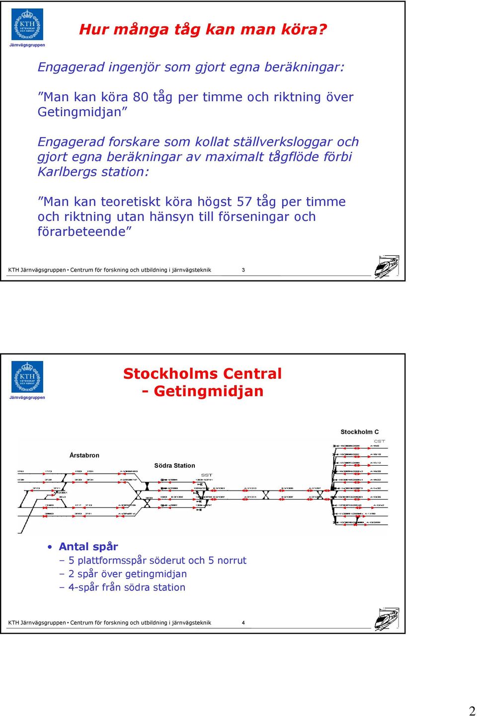 kollat ställverksloggar och gjort egna beräkningar av maximalt tågflöde förbi Karlbergs station: Man kan teoretiskt köra högst 57 tåg