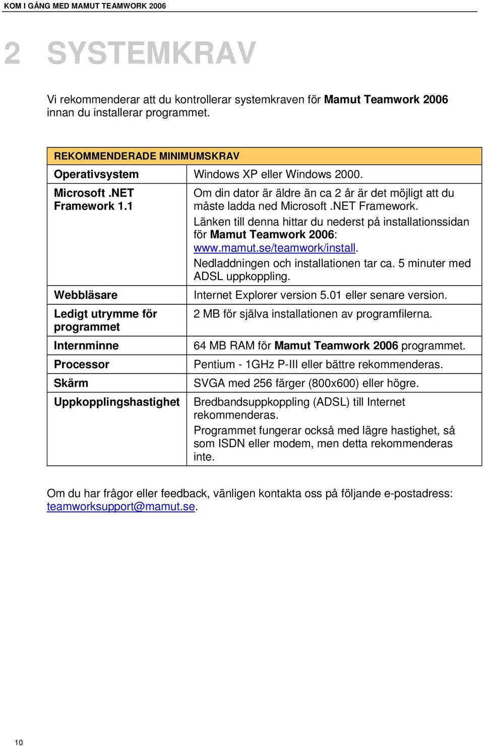 1 Webbläsare Ledigt utrymme för programmet Internminne Processor Skärm Uppkopplingshastighet Om din dator är äldre än ca 2 år är det möjligt att du måste ladda ned Microsoft.NET Framework.