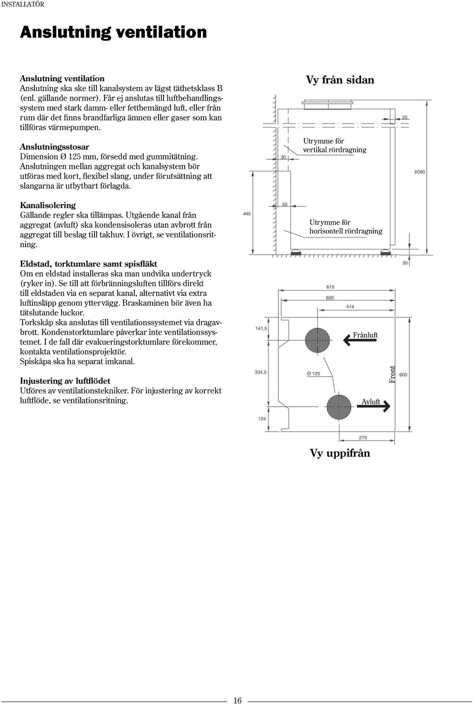 Anslutningsstosar Dimension Ø 125 mm, försedd med gummitätning.