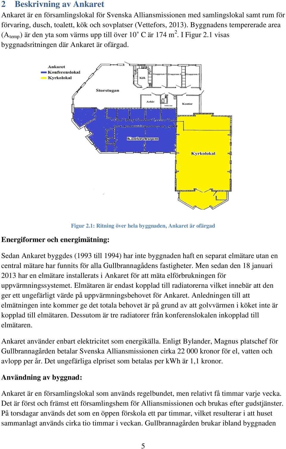 1: Ritning över hela byggnaden, Ankaret är ofärgad Sedan Ankaret byggdes (1993 till 1994) har inte byggnaden haft en separat elmätare utan en central mätare har funnits för alla Gullbrannagådens