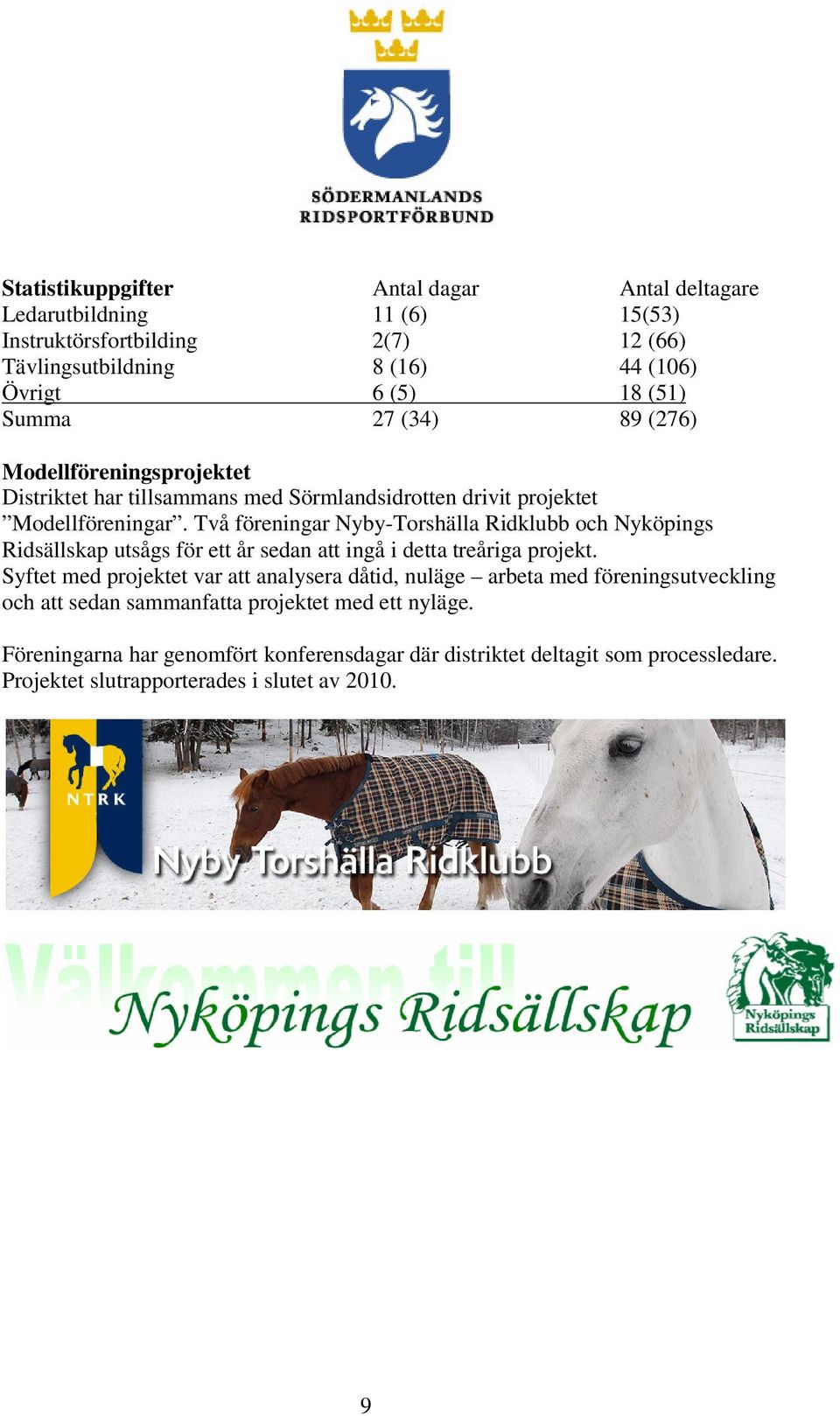 Två föreningar Nyby-Torshälla Ridklubb och Nyköpings Ridsällskap utsågs för ett år sedan att ingå i detta treåriga projekt.