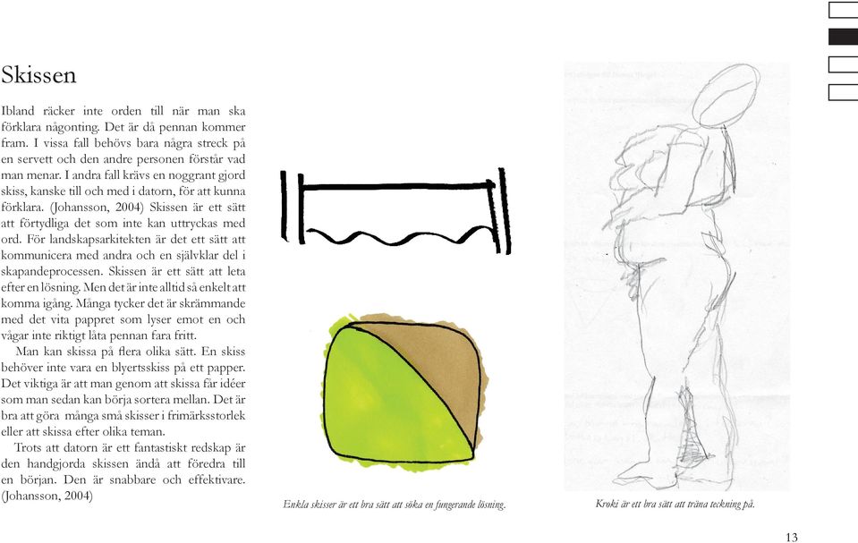 För landskapsarkitekten är det ett sätt att kommunicera med andra och en självklar del i skapandeprocessen. Skissen är ett sätt att leta efter en lösning.