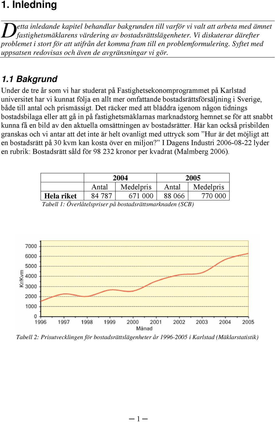 1 Bakgrund Under de tre år som vi har studerat på Fastighetsekonomprogrammet på Karlstad universitet har vi kunnat följa en allt mer omfattande bostadsrättsförsäljning i Sverige, både till antal och