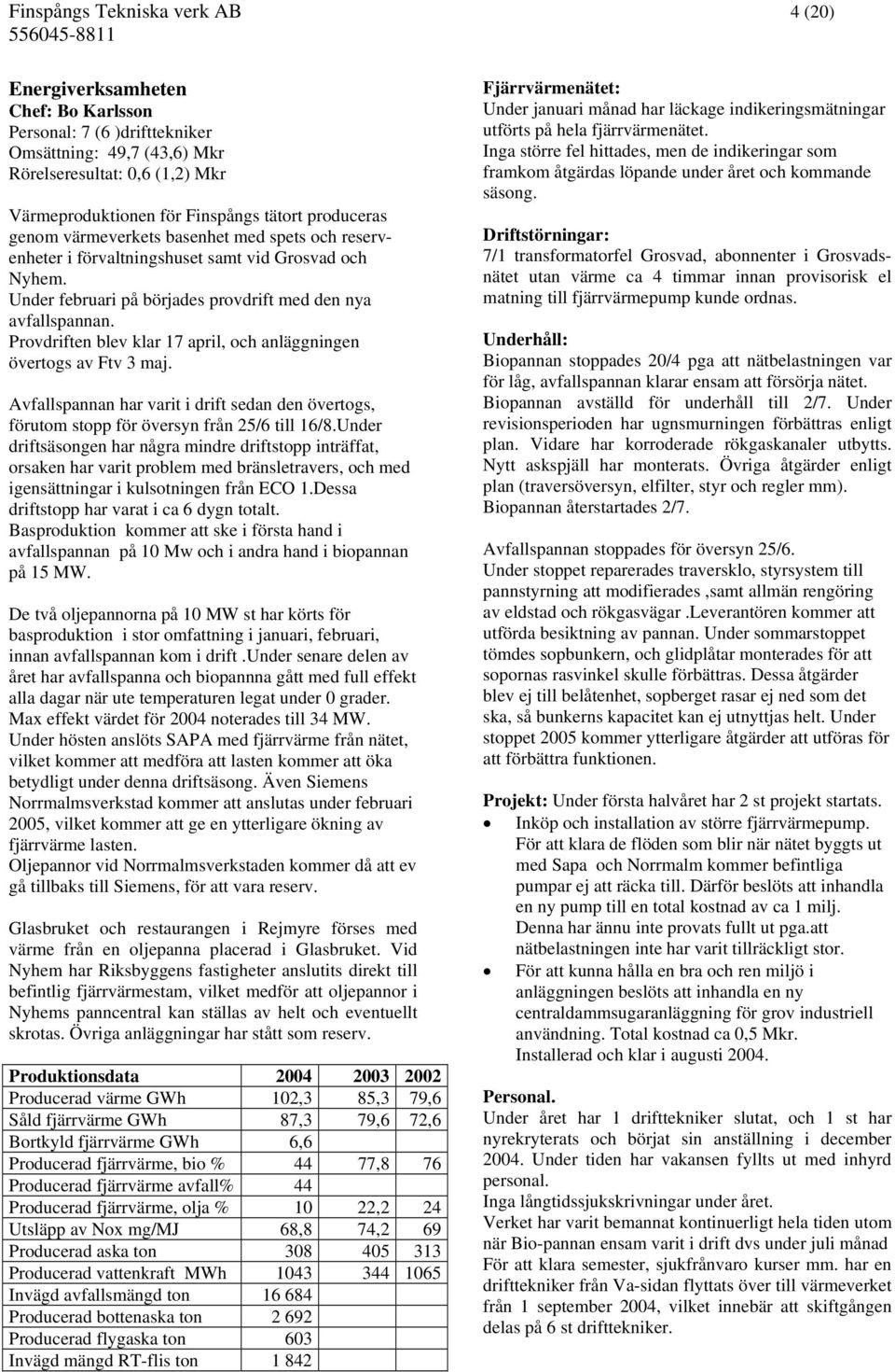 Provdriften blev klar 17 april, och anläggningen övertogs av Ftv 3 maj. Avfallspannan har varit i drift sedan den övertogs, förutom stopp för översyn från 25/6 till 16/8.