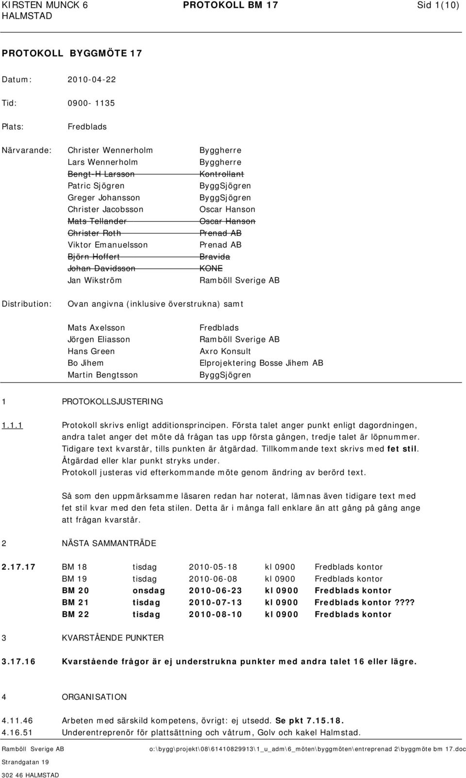 Bravida Johan Davidsson KONE Jan Wikström Distribution: Ovan angivna (inklusive överstrukna) samt Mats Axelsson Jörgen Eliasson Hans Green Bo Jihem Martin Bengtsson Fredblads Axro Konsult