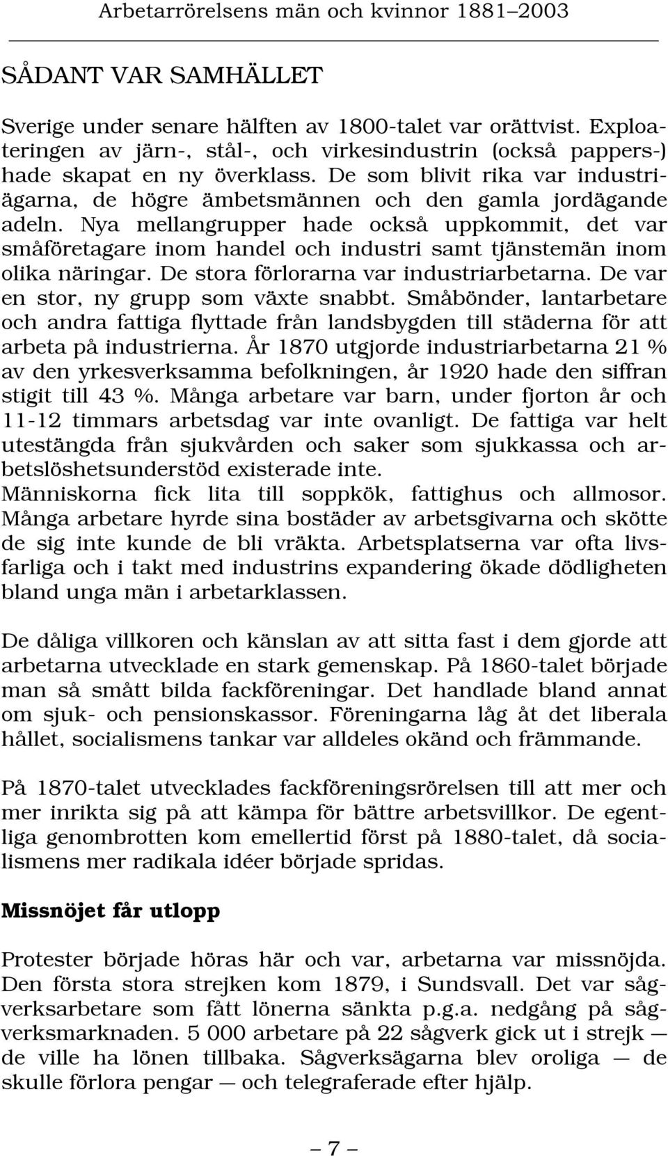 Nya mellangrupper hade också uppkommit, det var småföretagare inom handel och industri samt tjänstemän inom olika näringar. De stora förlorarna var industriarbetarna.