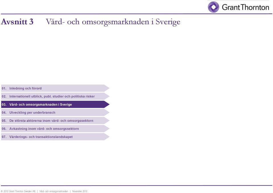 De största aktörerna inom vård- och omsorgssektorn 06. Avkastning inom vård- och omsorgssektorn 07.