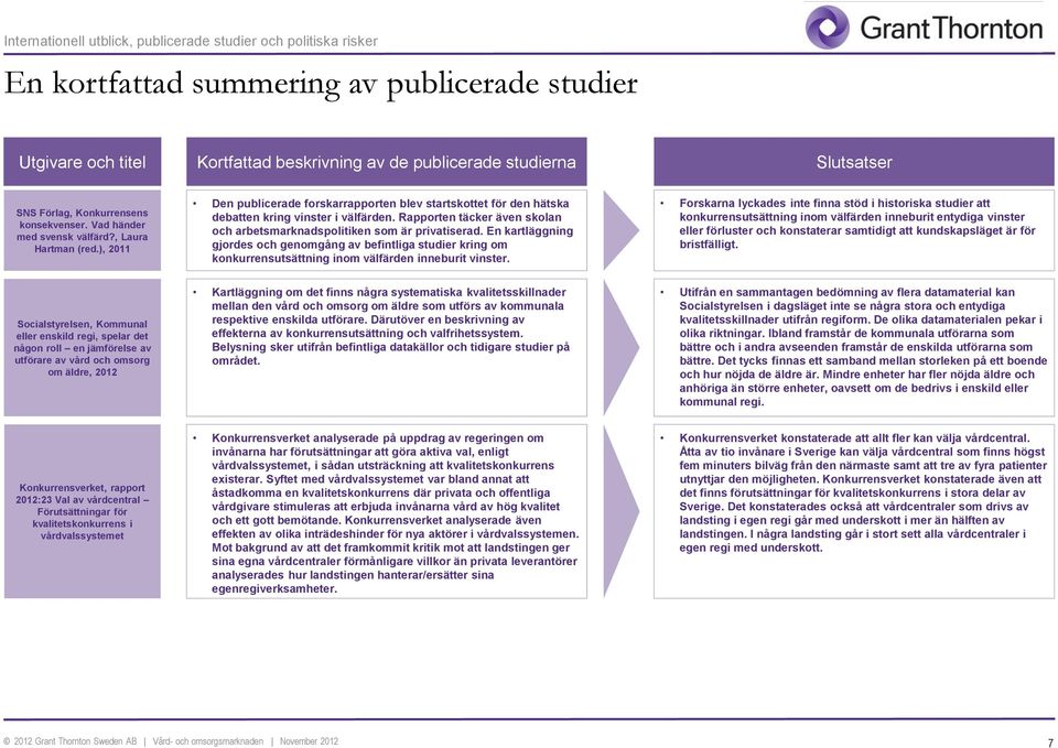 Rapporten täcker även skolan och arbetsmarknadspolitiken som är privatiserad.