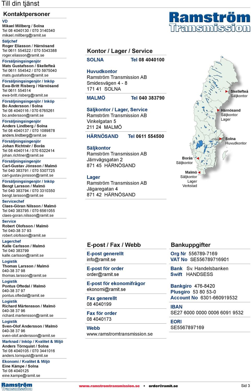 risberg@ramit.se Försäljningsingenjör / Inköp Bo Anersson / Solna Tel 08 4040116 / 070 6765261 bo.anersson@ramit.se Försäljningsingenjör Aners Linberg / Solna Tel 08 4040137 / 070 1089878 aners.